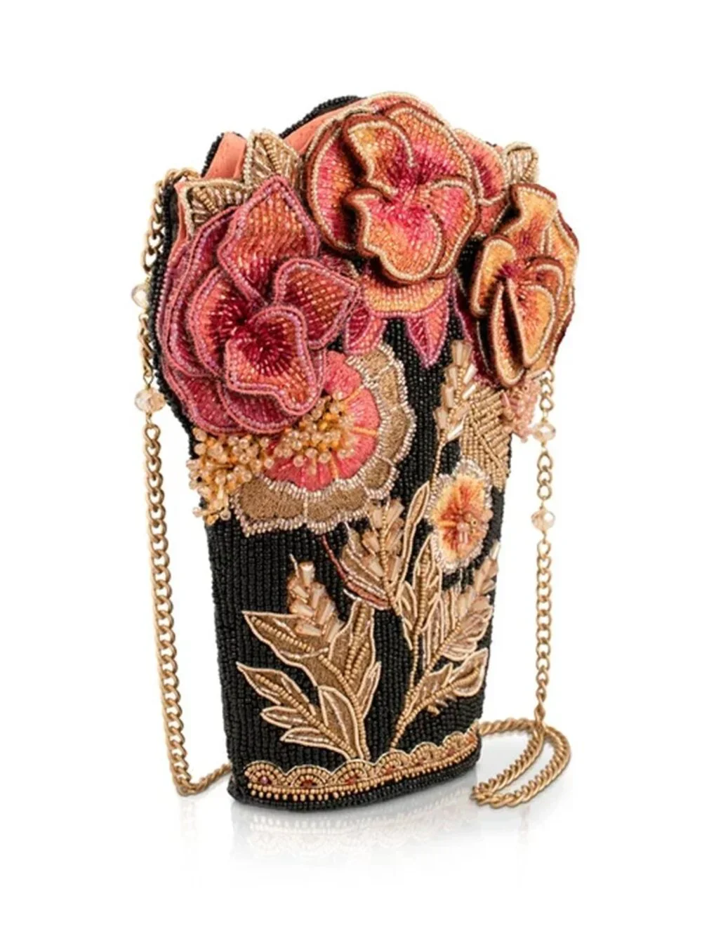 Mary Frances Amber Elegance Floral Bouquet Handbag Bead Bag Black Gold Purse NEW